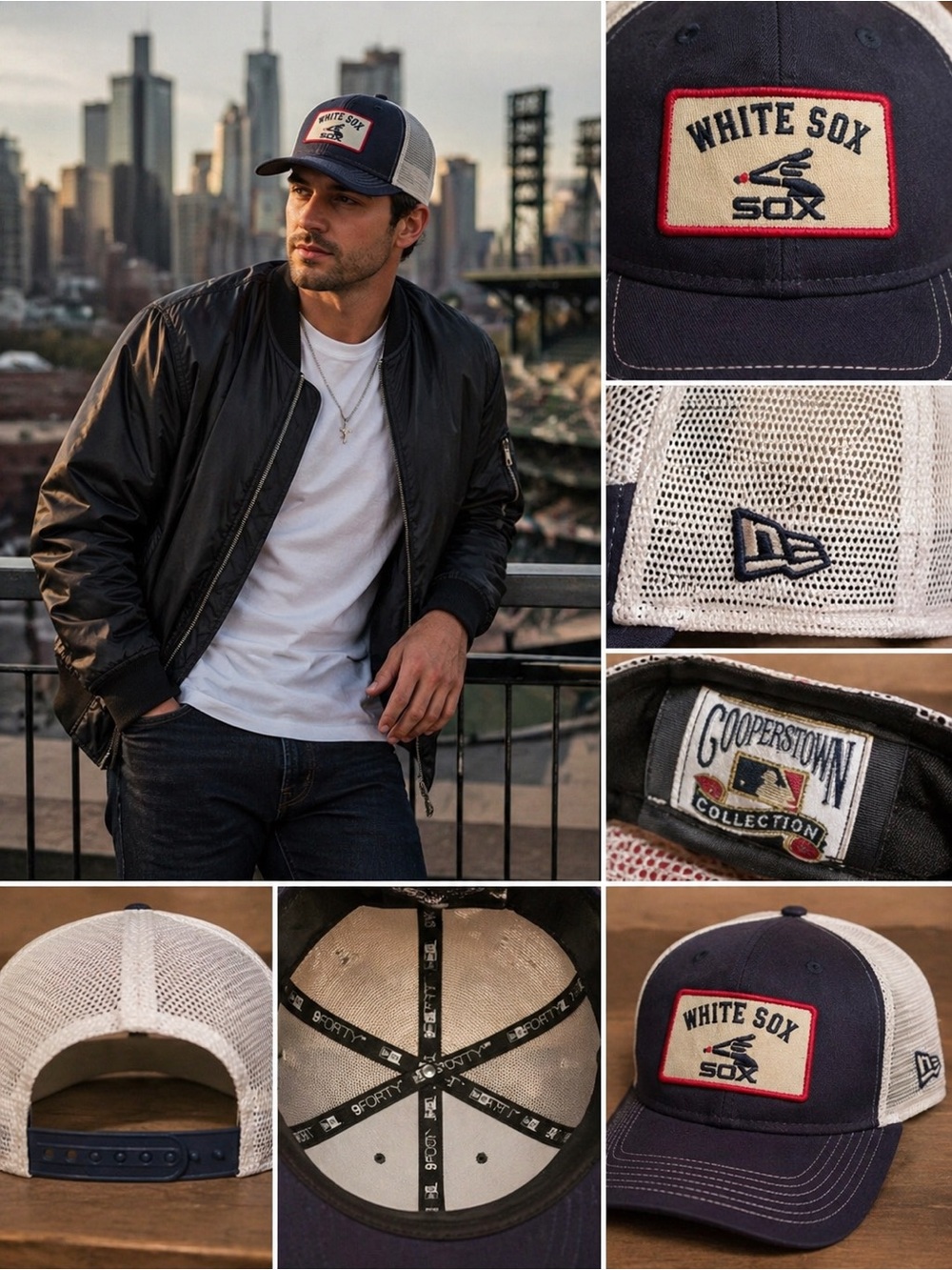 New Era Chicago White Sox Trucker Hat Navy White Mesh Cooperstown Snapback Cap